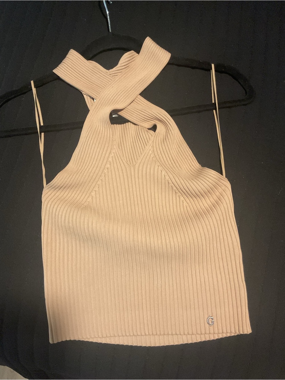 Guess Claire Halter Top Ribbed Halter Top in Beige - Picture 2 of 5